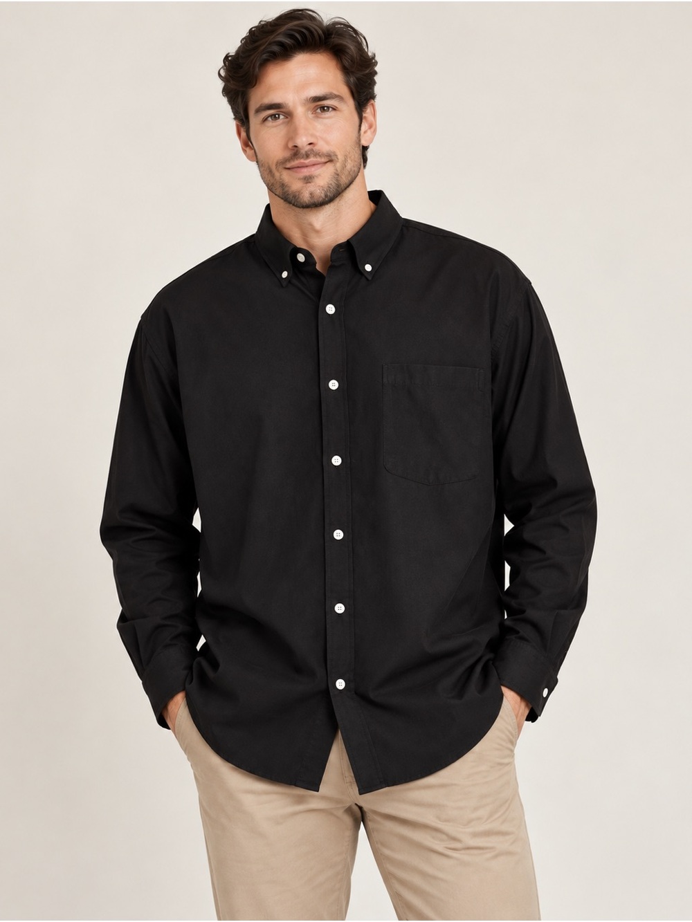 Oxford Men’s Luxury Collection Black Button Down Shirt 2XL Tall